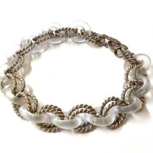 Vintage Kenneth Lane Silver Rope and Brushed Lucite Link Choker / Necklace